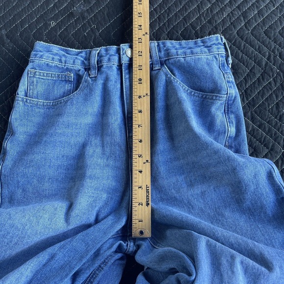 Shein Jeans Womens Size Medium Blue Wide Leg Busted Knee High Waisted Distressed - Picture 9 of 11
